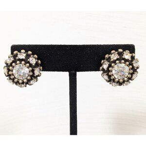 Banana Republic Antiqued Gold Tone Rhinestone Dome Earrings Classic Retro